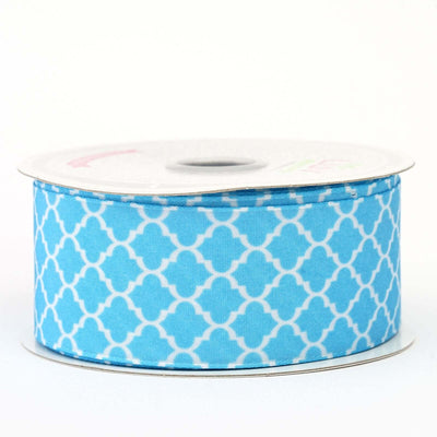 10 Yards 1.5" Turquoise Grosgrain Geometric Pattern Quatrefoil Ribbon - Clearance SALE - Linen Luxes