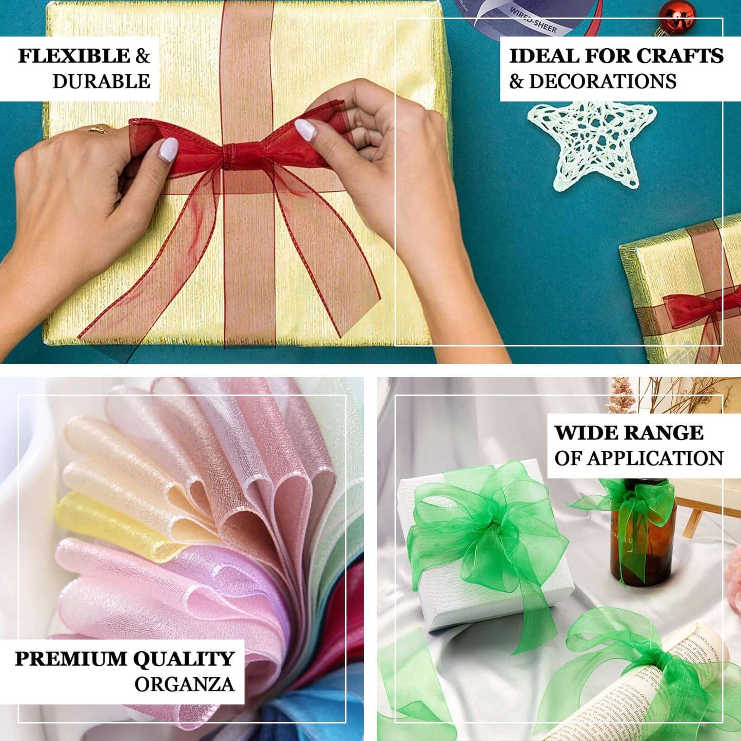 10 Yards 1.5" White Sheer Organza Wired Edge Ribbon - Linen Luxes