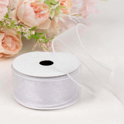 10 Yards 1.5" White Sheer Organza Wired Edge Ribbon - Linen Luxes