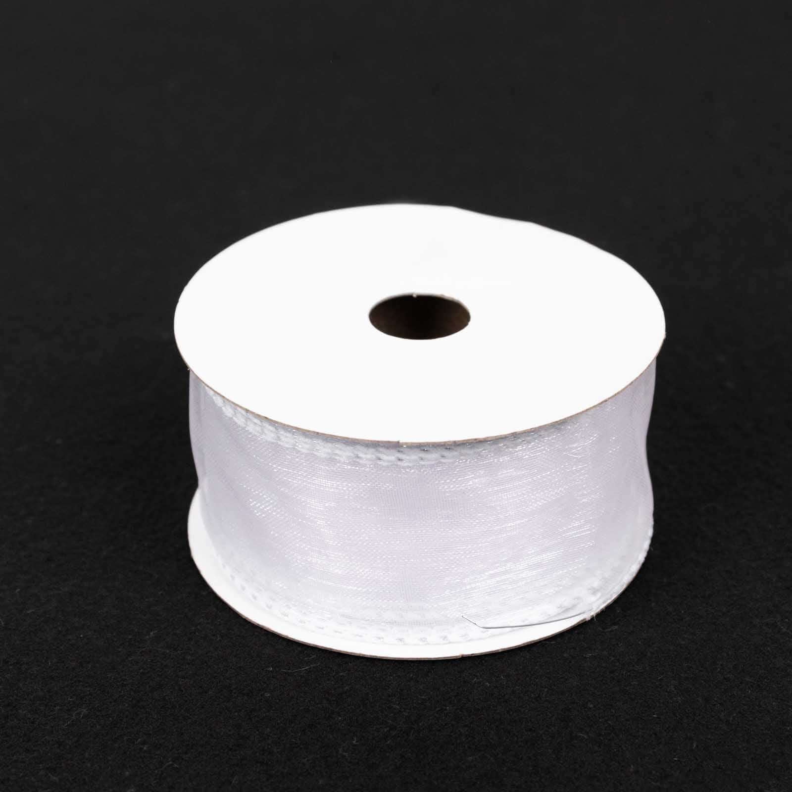 10 Yards 1.5" White Sheer Organza Wired Edge Ribbon - Linen Luxes