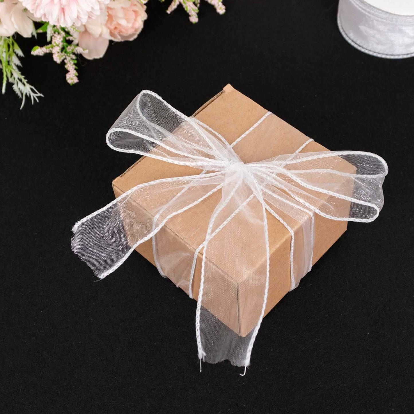 10 Yards 1.5" White Sheer Organza Wired Edge Ribbon - Linen Luxes