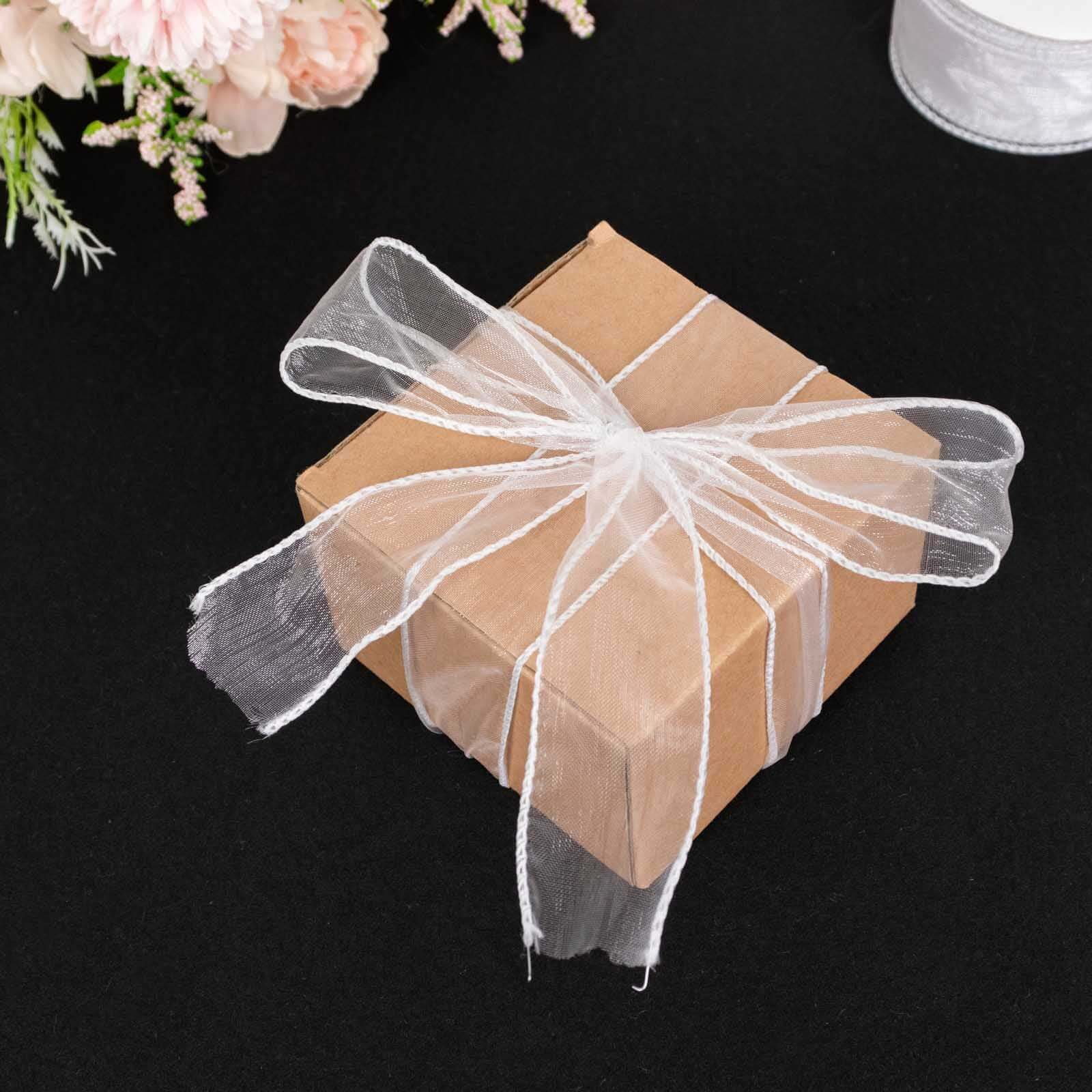 10 Yards 1.5" White Sheer Organza Wired Edge Ribbon - Linen Luxes