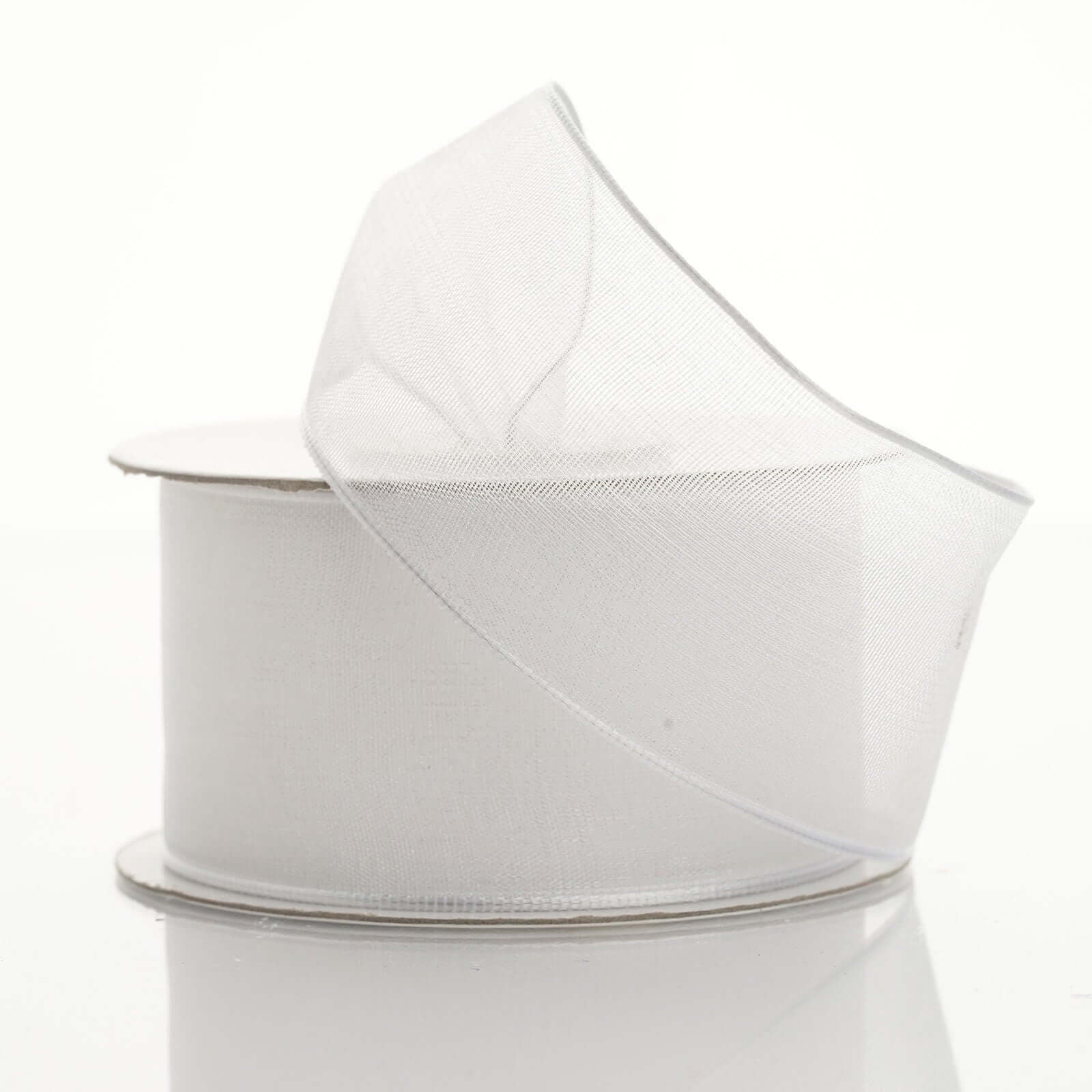 10 Yards 1.5" White Sheer Organza Wired Edge Ribbon - Linen Luxes