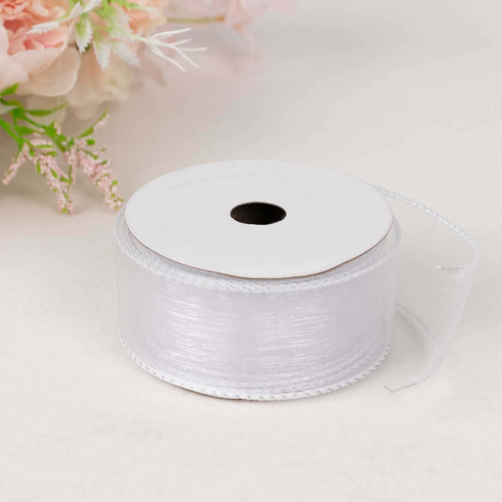 10 Yards 1.5" White Sheer Organza Wired Edge Ribbon - Linen Luxes