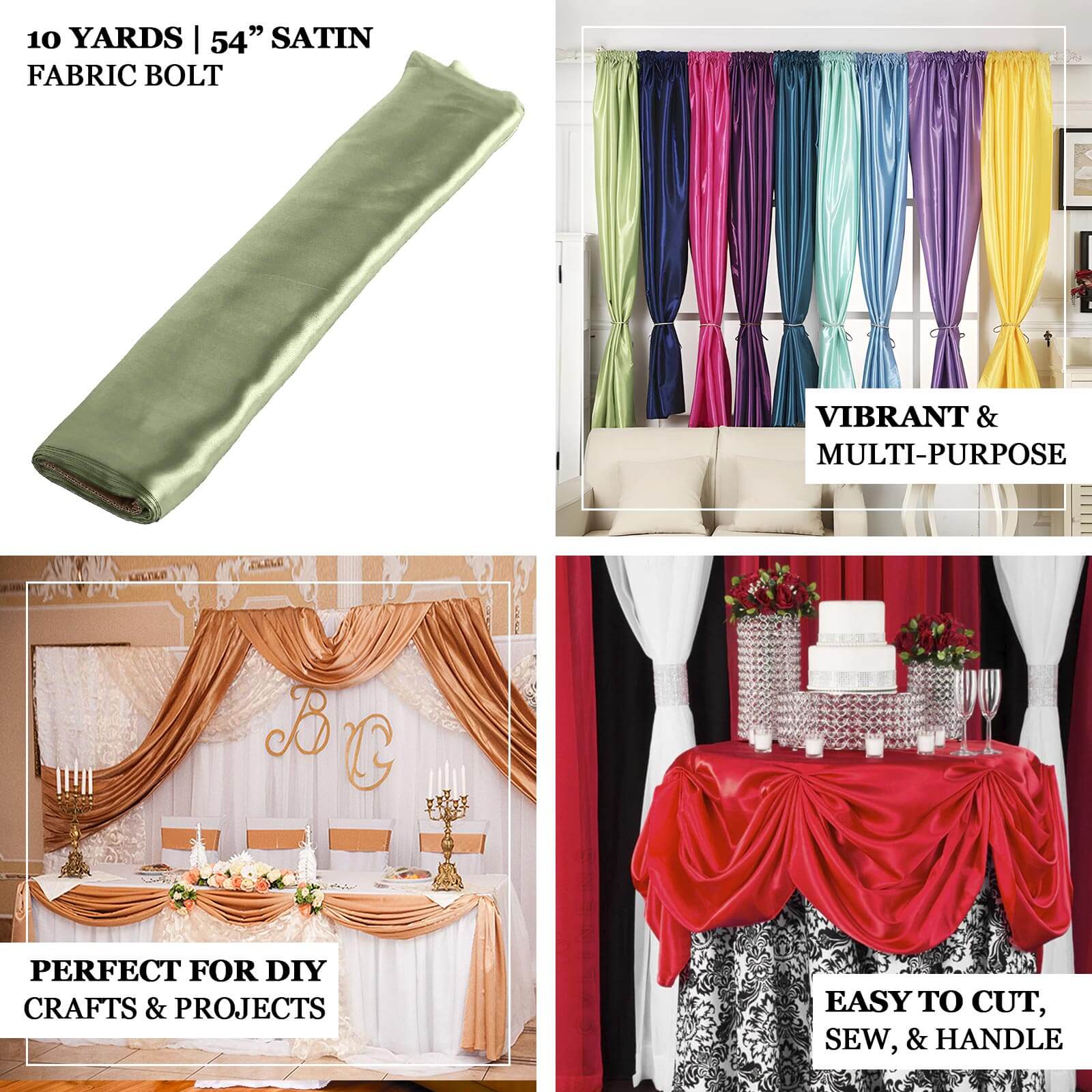 10 Yards 54" Olive Green Satin Fabric Bolt - Linen Luxes