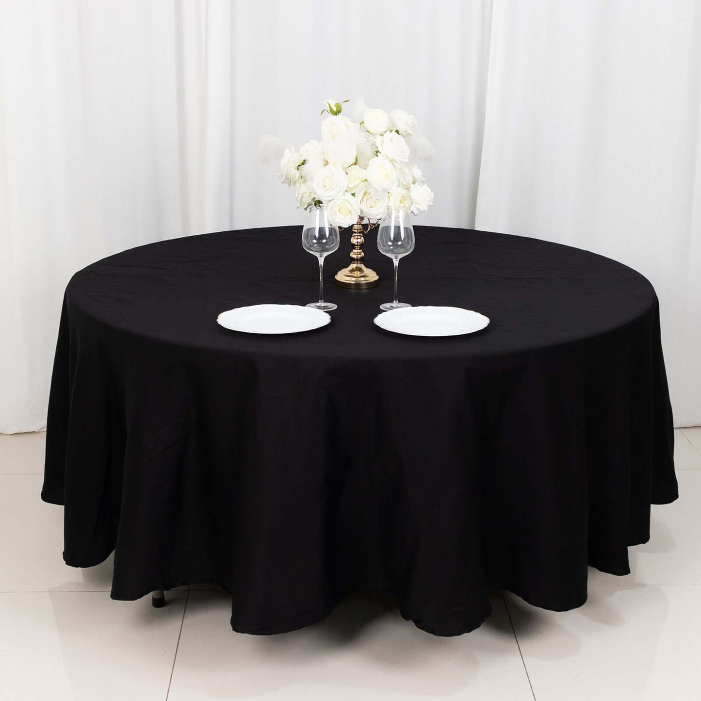 100% Cotton 108" Round Tablecloth Black Linen - Soft & Breathable Table Cover - Linen Luxes