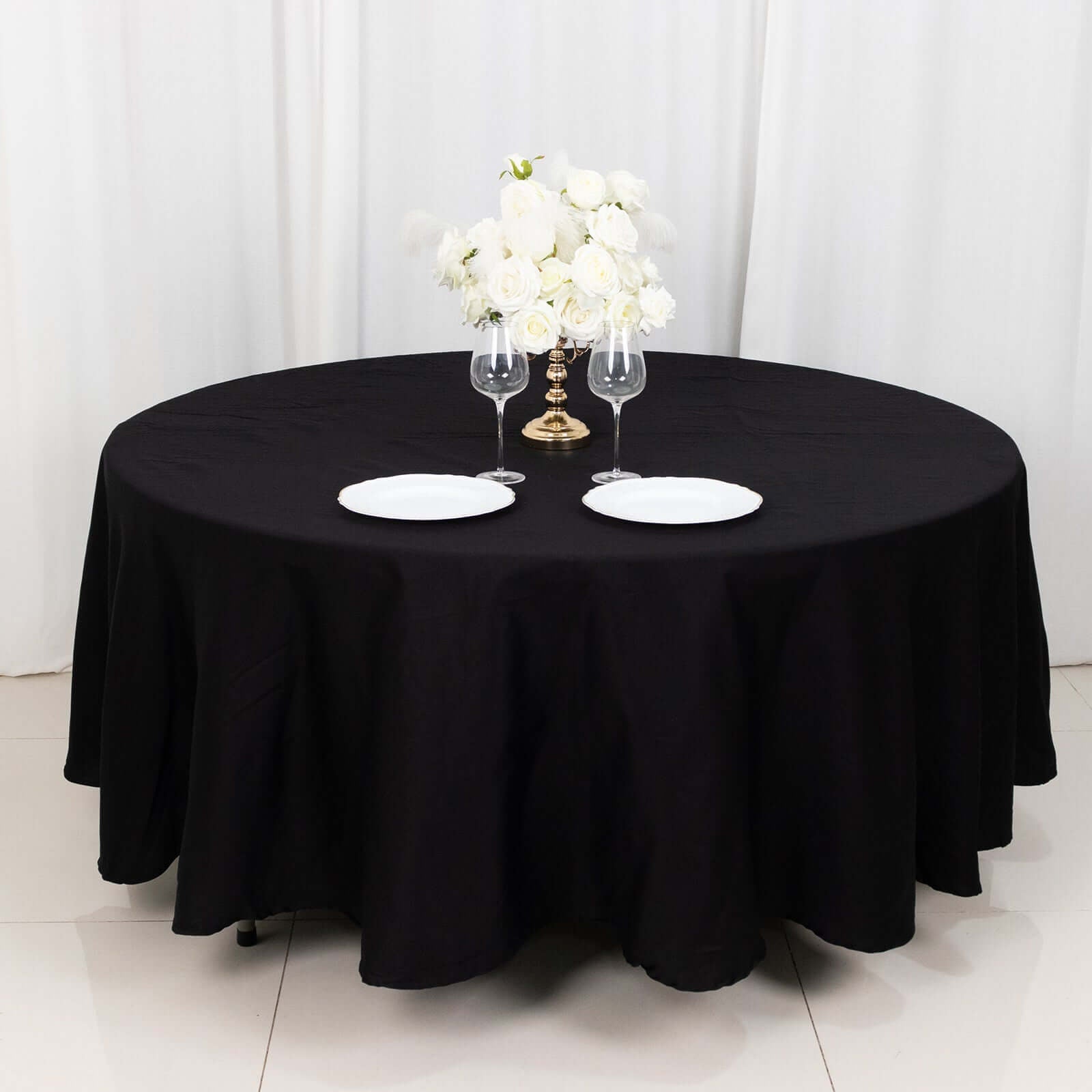 100% Cotton 108" Round Tablecloth Black Linen - Soft & Breathable Table Cover - Linen Luxes