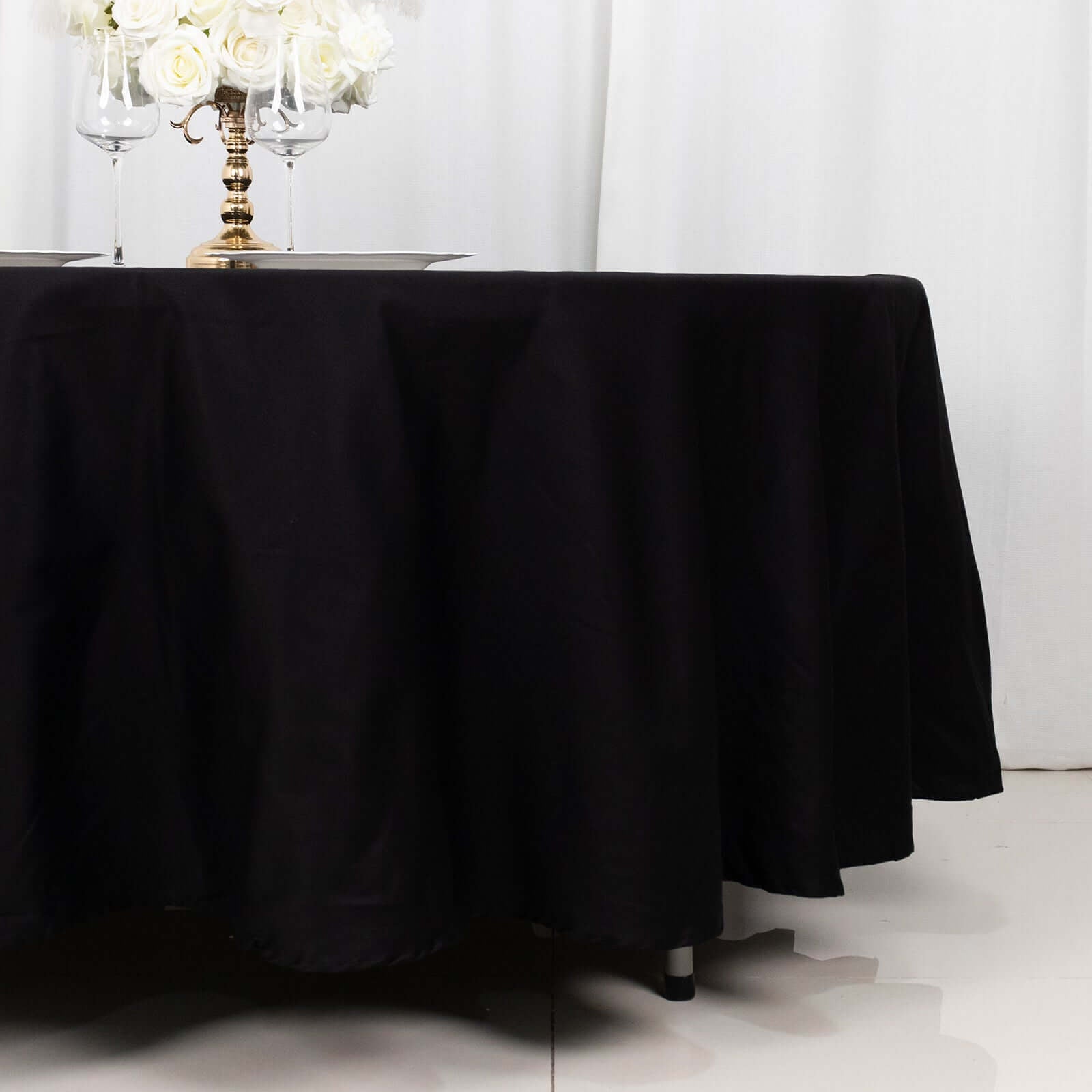 100% Cotton 108" Round Tablecloth Black Linen - Soft & Breathable Table Cover - Linen Luxes