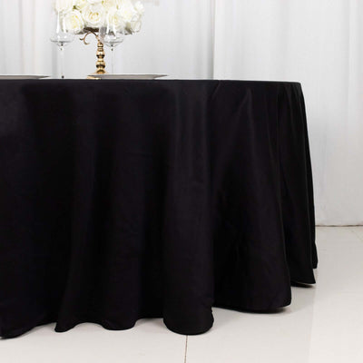 100% Cotton 120" Round Tablecloth Black Linen - Seamless, Soft & Breathable Table Cover - Linen Luxes