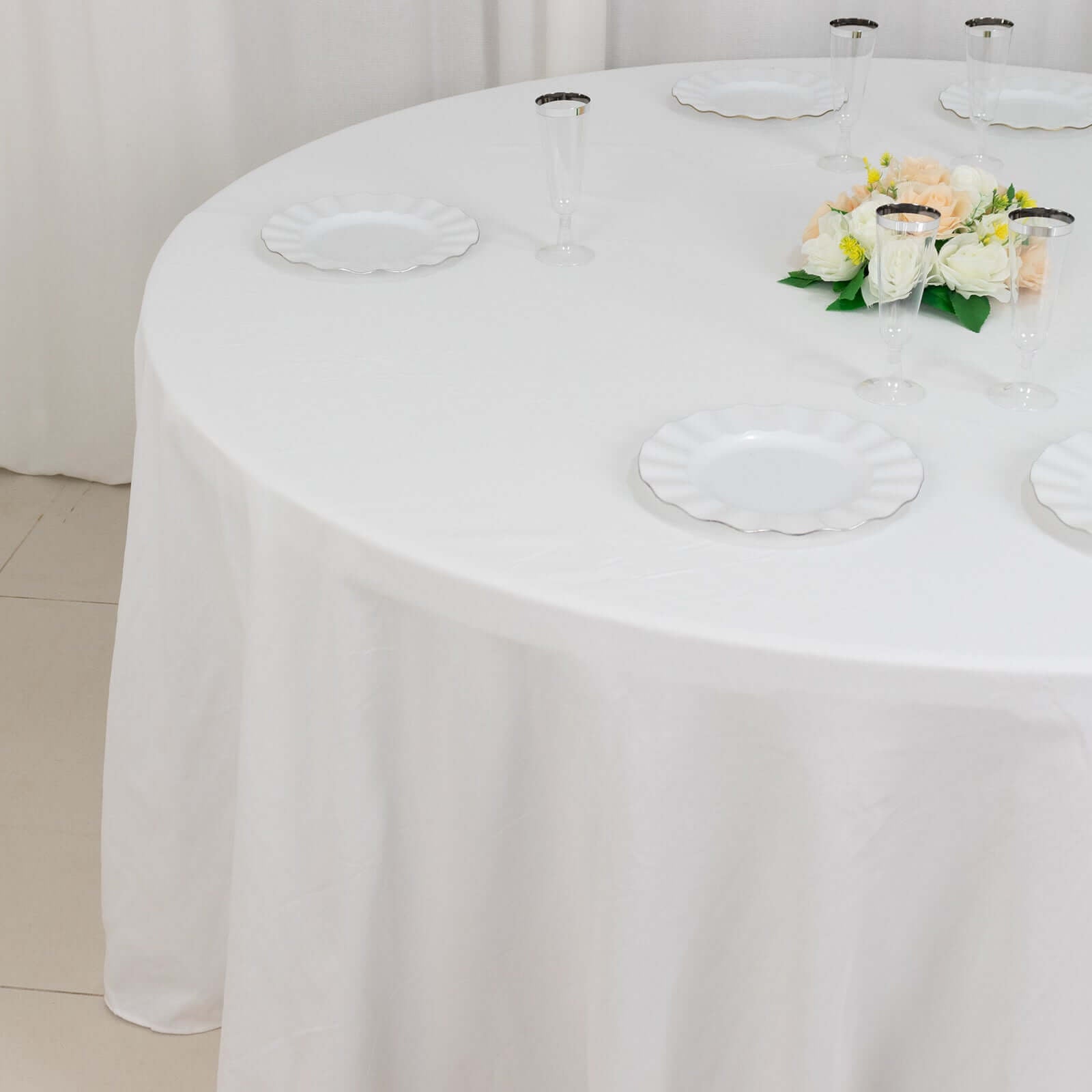 100% Cotton 120" Round Tablecloth White Linen - Seamless, Soft & Breathable Table Cover - Linen Luxes