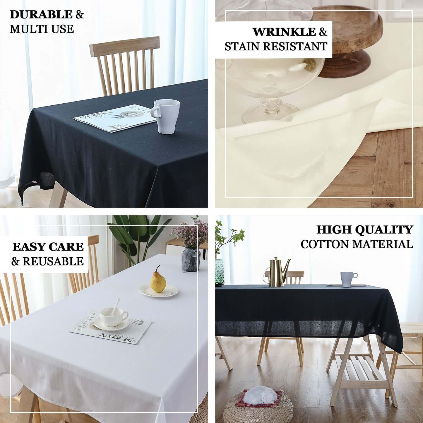 100% Cotton 60"x102" Rectangle Tablecloth Black Linen - Soft & Breathable Table Cover - Linen Luxes