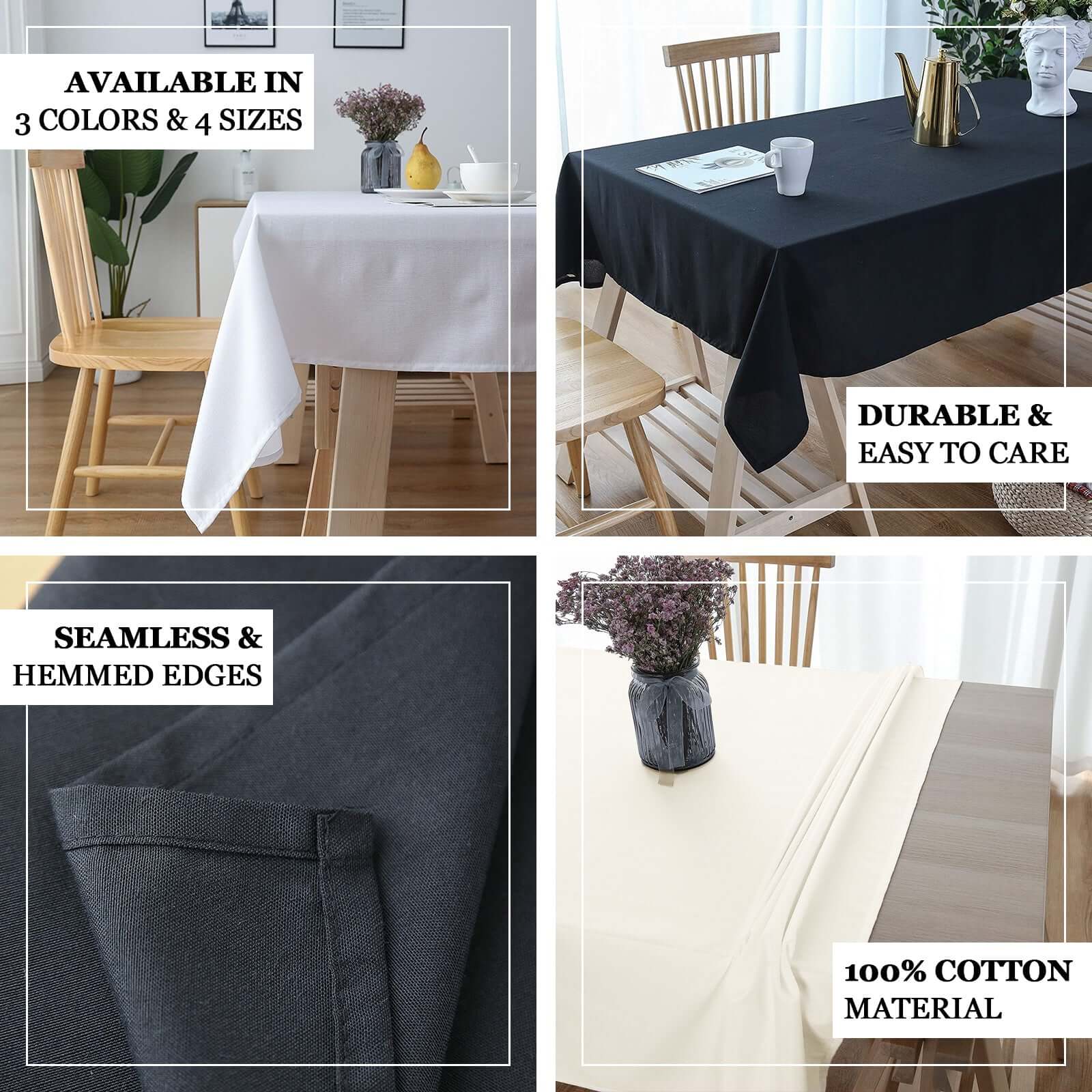 100% Cotton 60"x126" Rectangle Tablecloth Black Linen - Sophisticated, Soft & Breathable Table Cover - Linen Luxes