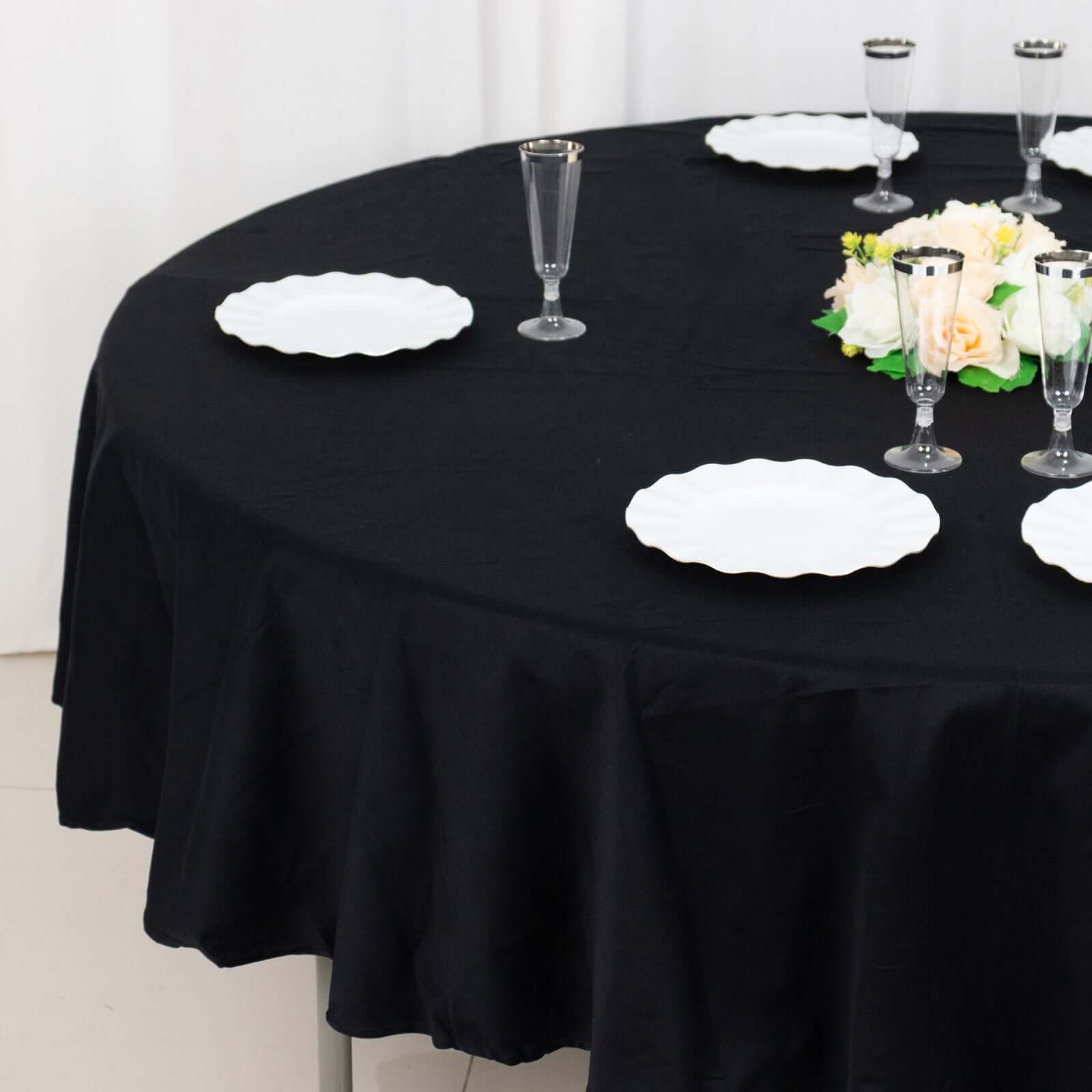 100% Cotton 90" Round Tablecloth Black Linen - Soft & Breathable Table Cover - Linen Luxes