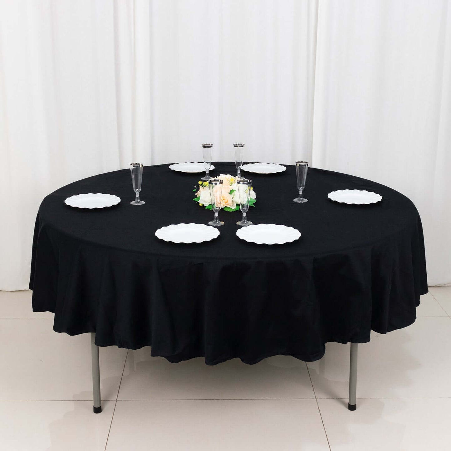 100% Cotton 90" Round Tablecloth Black Linen - Soft & Breathable Table Cover - Linen Luxes