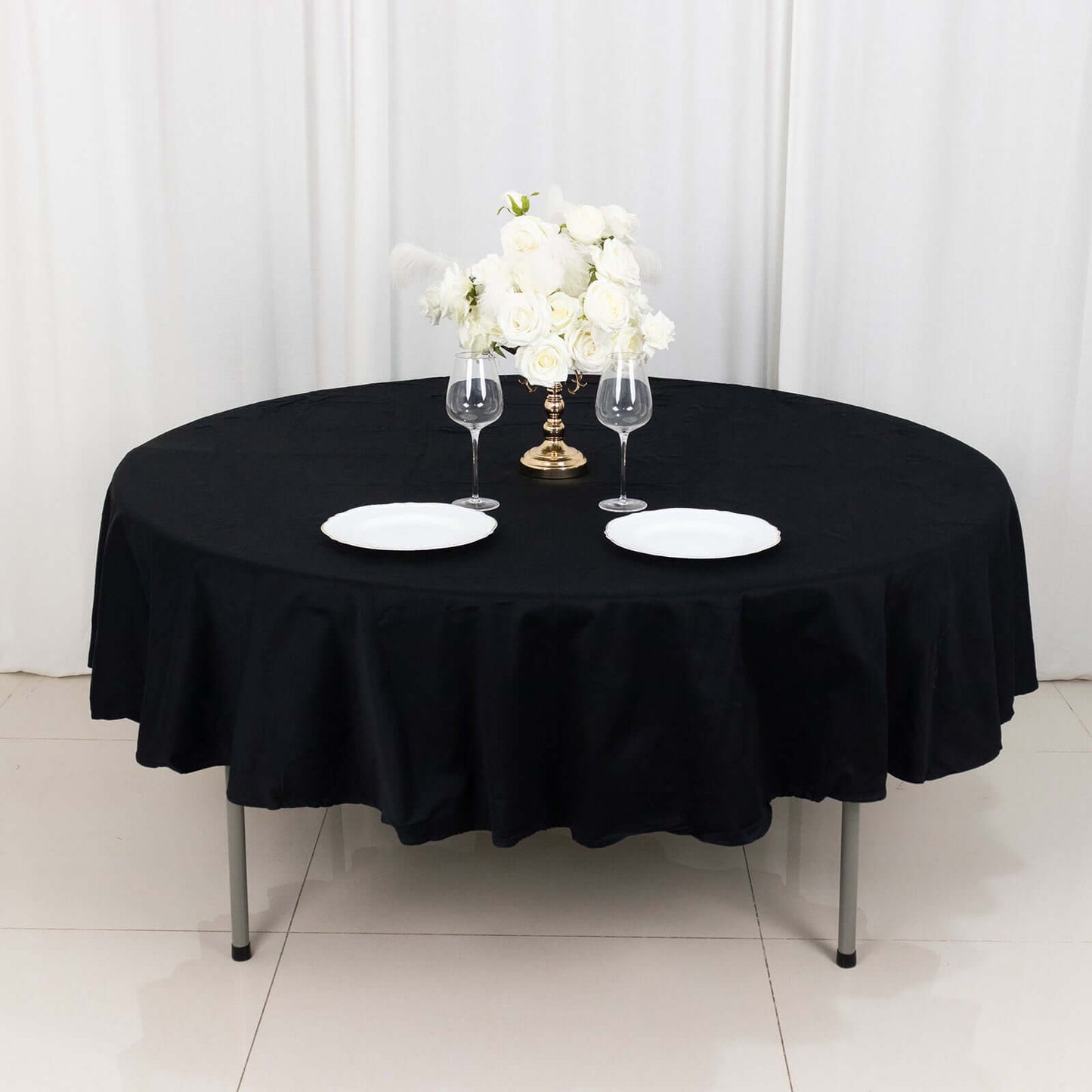 100% Cotton 90" Round Tablecloth Black Linen - Soft & Breathable Table Cover - Linen Luxes