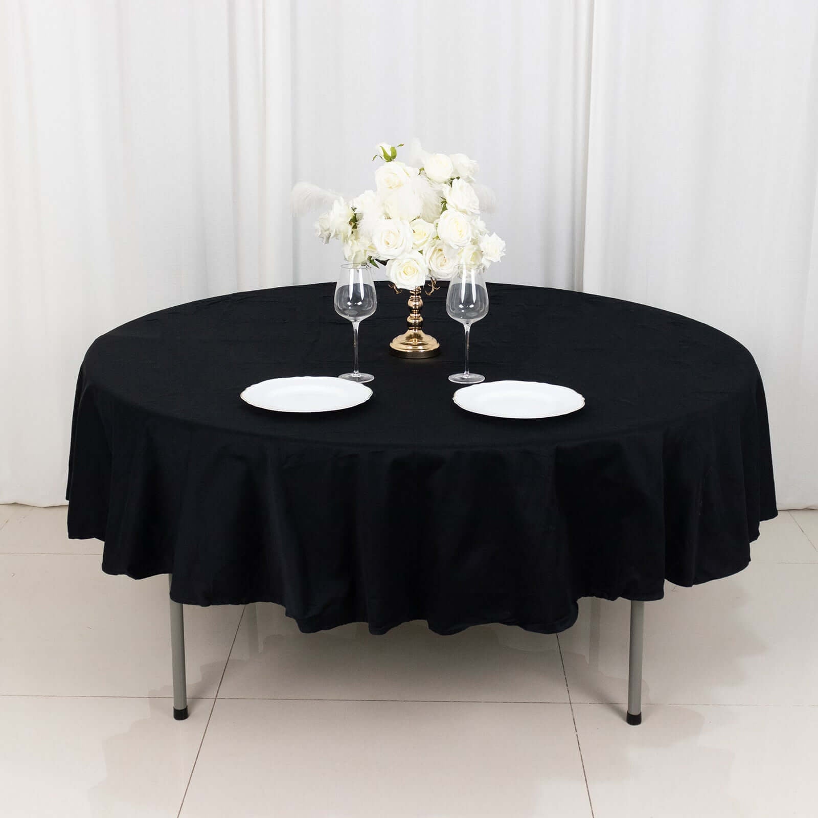 100% Cotton 90" Round Tablecloth Black Linen - Soft & Breathable Table Cover - Linen Luxes
