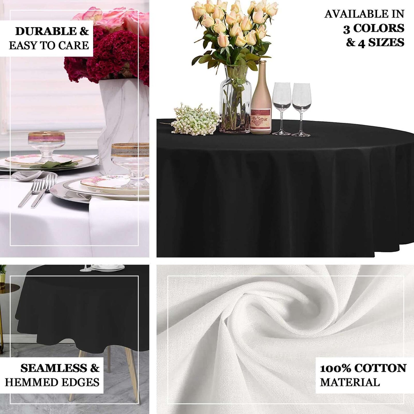 100% Cotton 90" Round Tablecloth White Linen - Sophisticated, Soft & Breathable Table Cover - Linen Luxes
