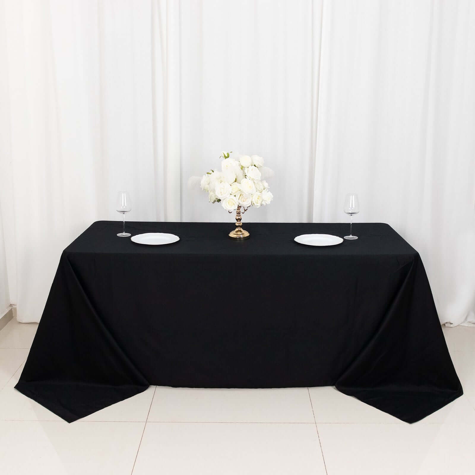 100% Cotton 90"x132" Rectangle Tablecloth Black Linen - Seamless, Soft & Breathable Table Cover - Linen Luxes