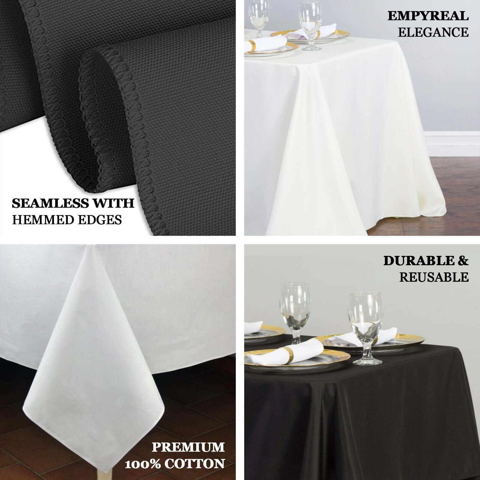 100% Cotton 90"x132" Rectangle Tablecloth White Linen - Seamless, Soft & Breathable Table Cover - Linen Luxes
