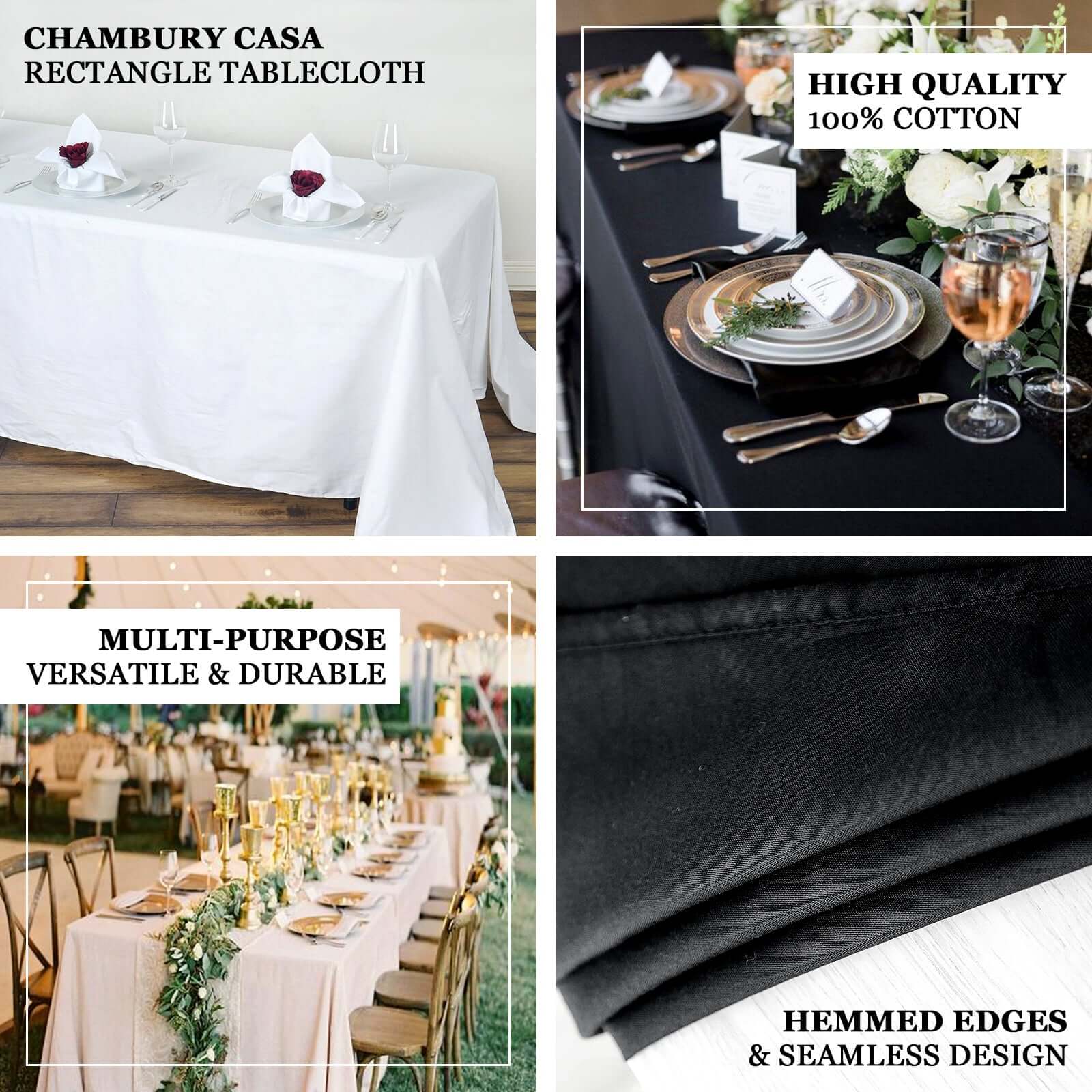 100% Cotton 90"x156" Rectangle Tablecloth Black Linen - Seamless, Soft & Breathable Table Cover - Linen Luxes