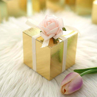 100 Pack 3" Easy DIY Gold Party Or Shower Favor Candy Gift Boxes - Linen Luxes