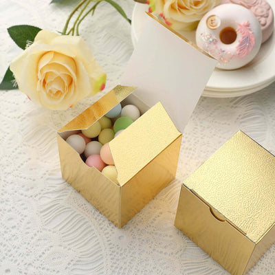 100 Pack 3" Easy DIY Gold Party Or Shower Favor Candy Gift Boxes - Linen Luxes