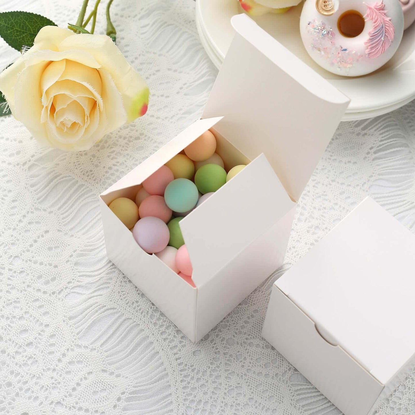 100 Pack 3" Easy DIY White Party Or Shower Favor Candy Gift Boxes - Linen Luxes