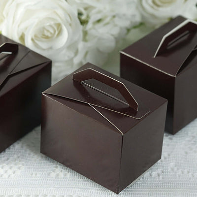 100 Pack 4"x3"x3" Chocolate Brown Tote Party Favor Candy Gift Boxes - Linen Luxes