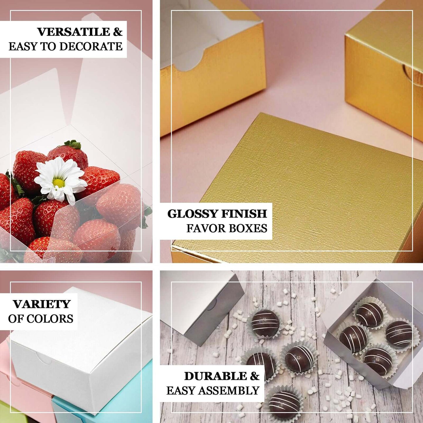 100 Pack 4"x4"x2" Gold Cake Cupcake Party Favor Gift Boxes, DIY - Linen Luxes