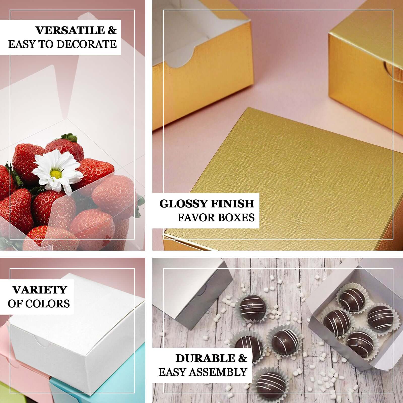 100 Pack 4"x4"x2" Gold Cake Cupcake Party Favor Gift Boxes, DIY - Linen Luxes