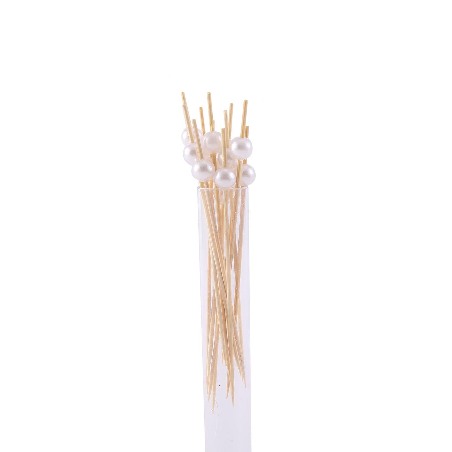 100 - Pack Bamboo Cocktail Picks Natural Pearl Decorative Top Design - Eco Friendly Stir Sticks 5" - Linen Luxes