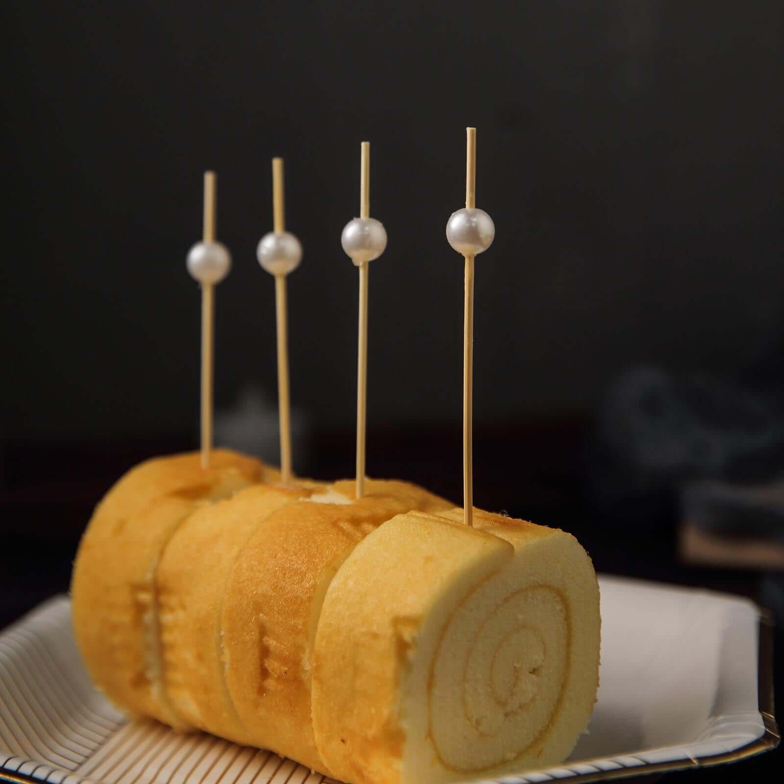 100 - Pack Bamboo Cocktail Picks Natural Pearl Decorative Top Design - Eco Friendly Stir Sticks 5" - Linen Luxes