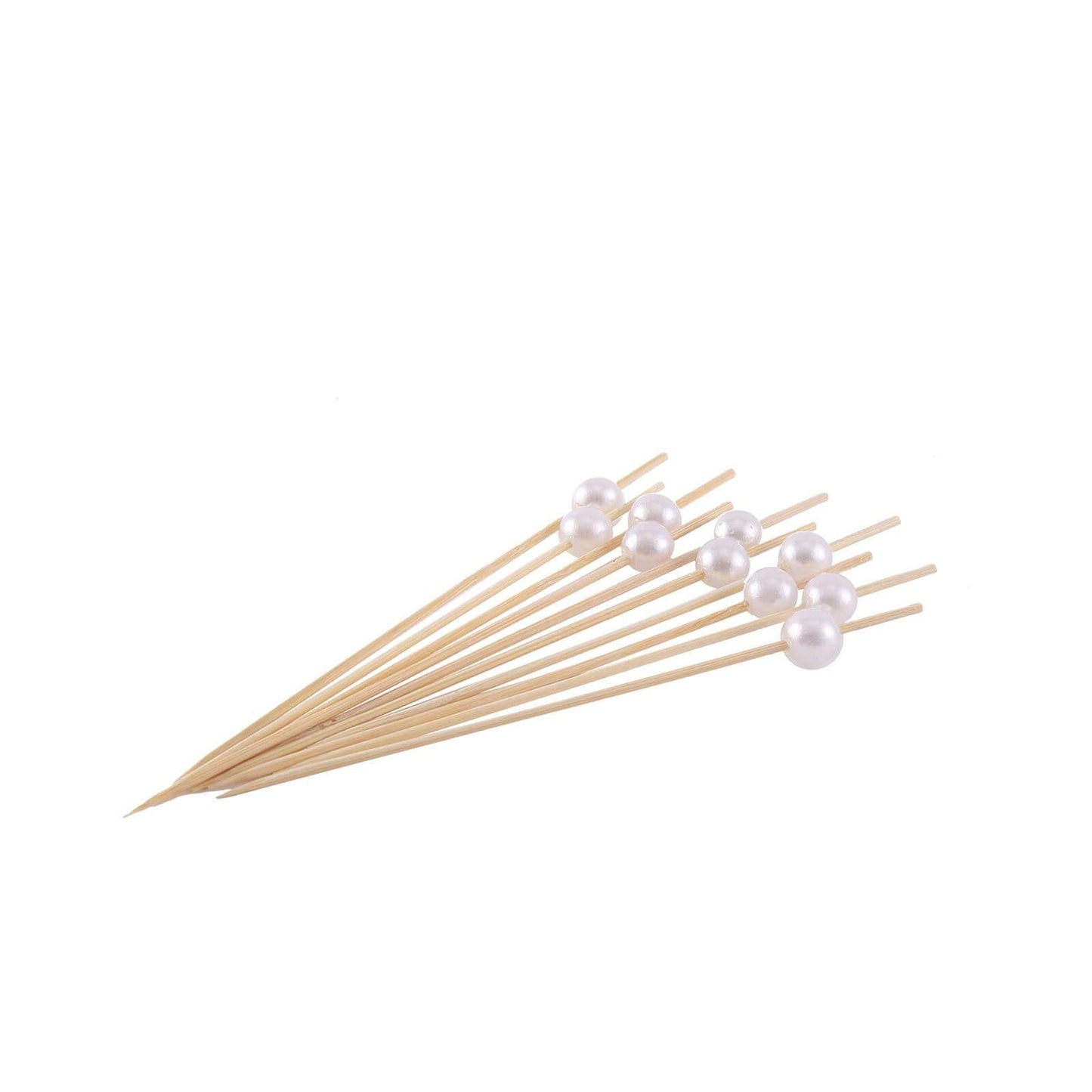 100 - Pack Bamboo Cocktail Picks Natural Pearl Decorative Top Design - Eco Friendly Stir Sticks 5" - Linen Luxes
