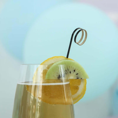 100 - Pack Bamboo Cocktail Sticks Black Loop Ring Decorative Top Design - Eco Friendly Party Picks 5" - Linen Luxes