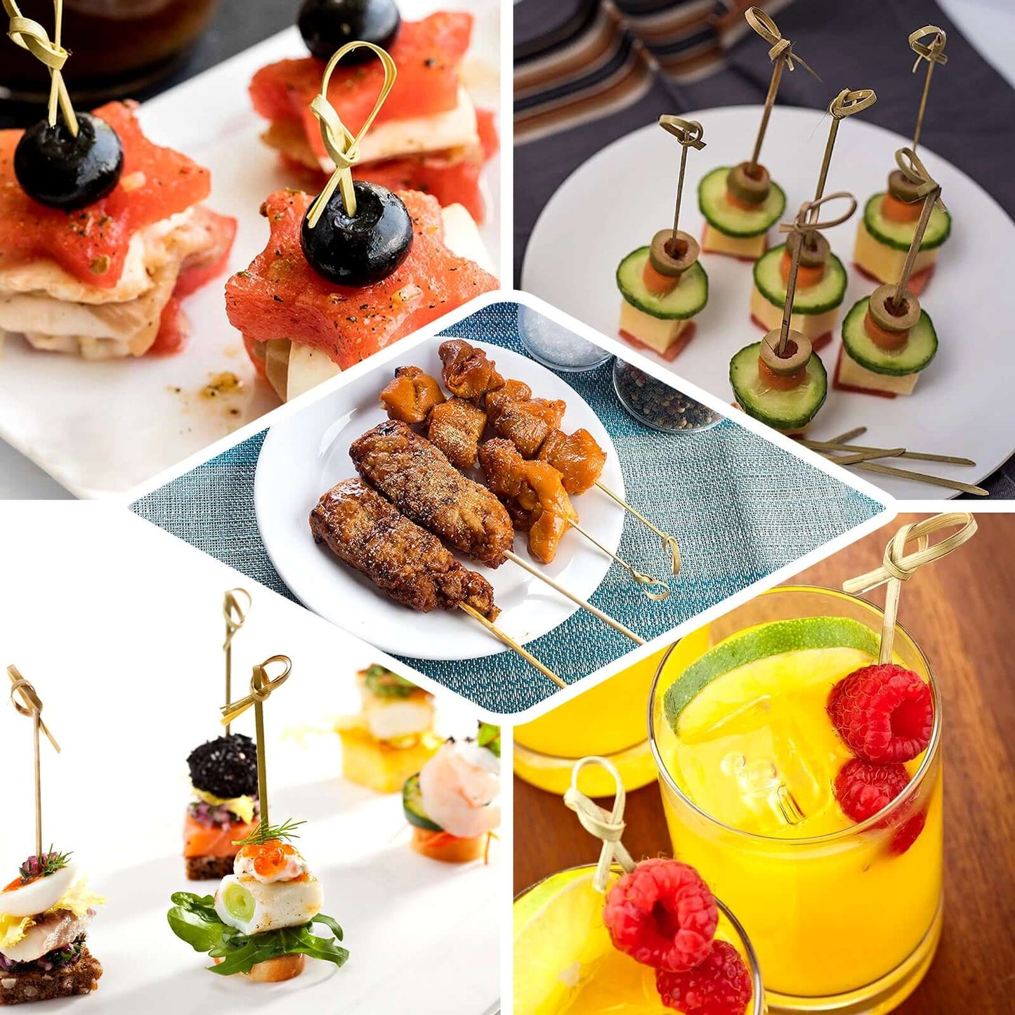 100 - Pack Bamboo Skewers Knotted Style - Natural Eco Friendly Wooden Cocktail Picks for Food Display Party Snacks & Outdoor Cooking 3.5" - Linen Luxes