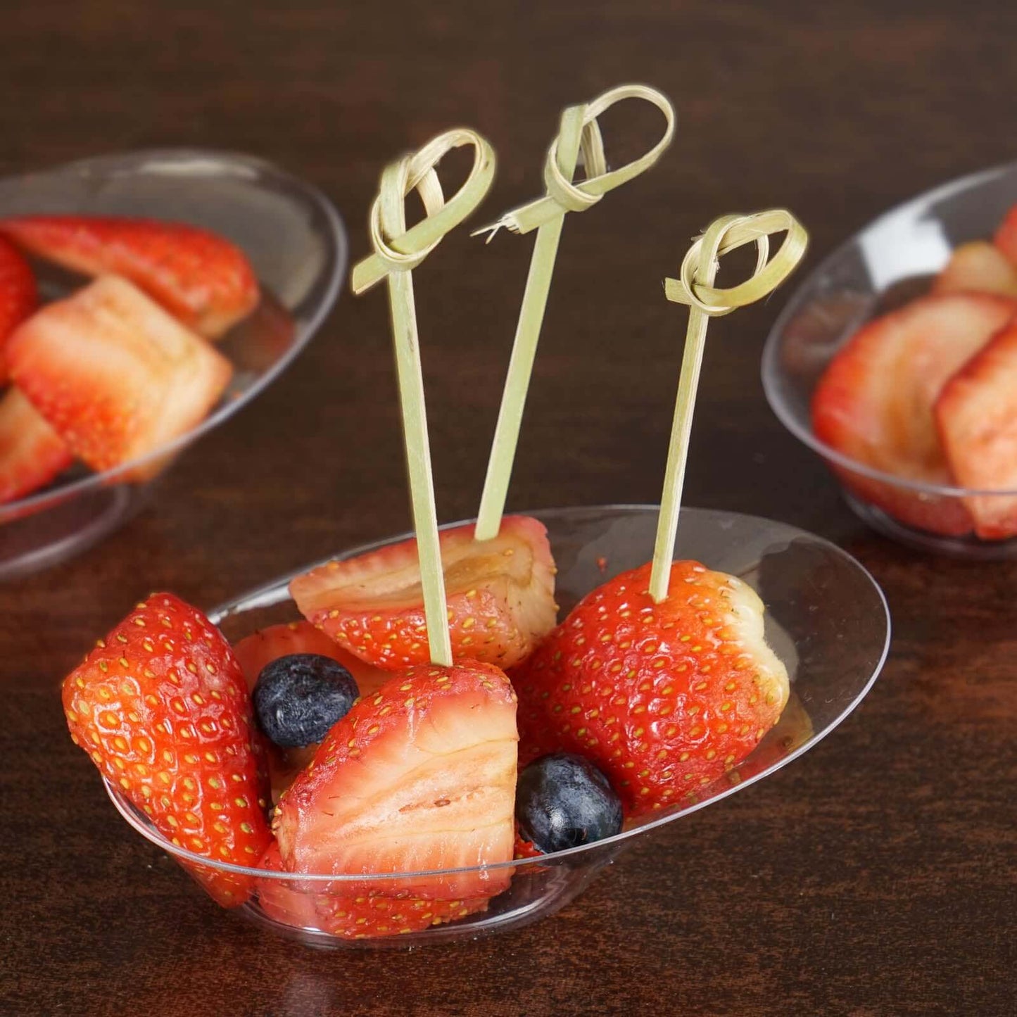 100 - Pack Bamboo Skewers Knotted Style - Natural Eco Friendly Wooden Cocktail Picks for Food Display Party Snacks & Outdoor Cooking 3.5" - Linen Luxes