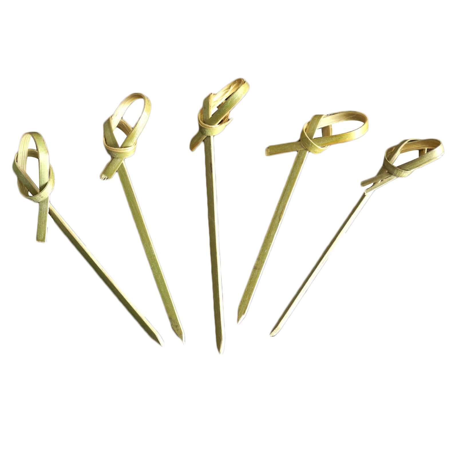 100 - Pack Bamboo Skewers Knotted Style - Natural Eco Friendly Wooden Cocktail Picks for Food Display Party Snacks & Outdoor Cooking 3.5" - Linen Luxes