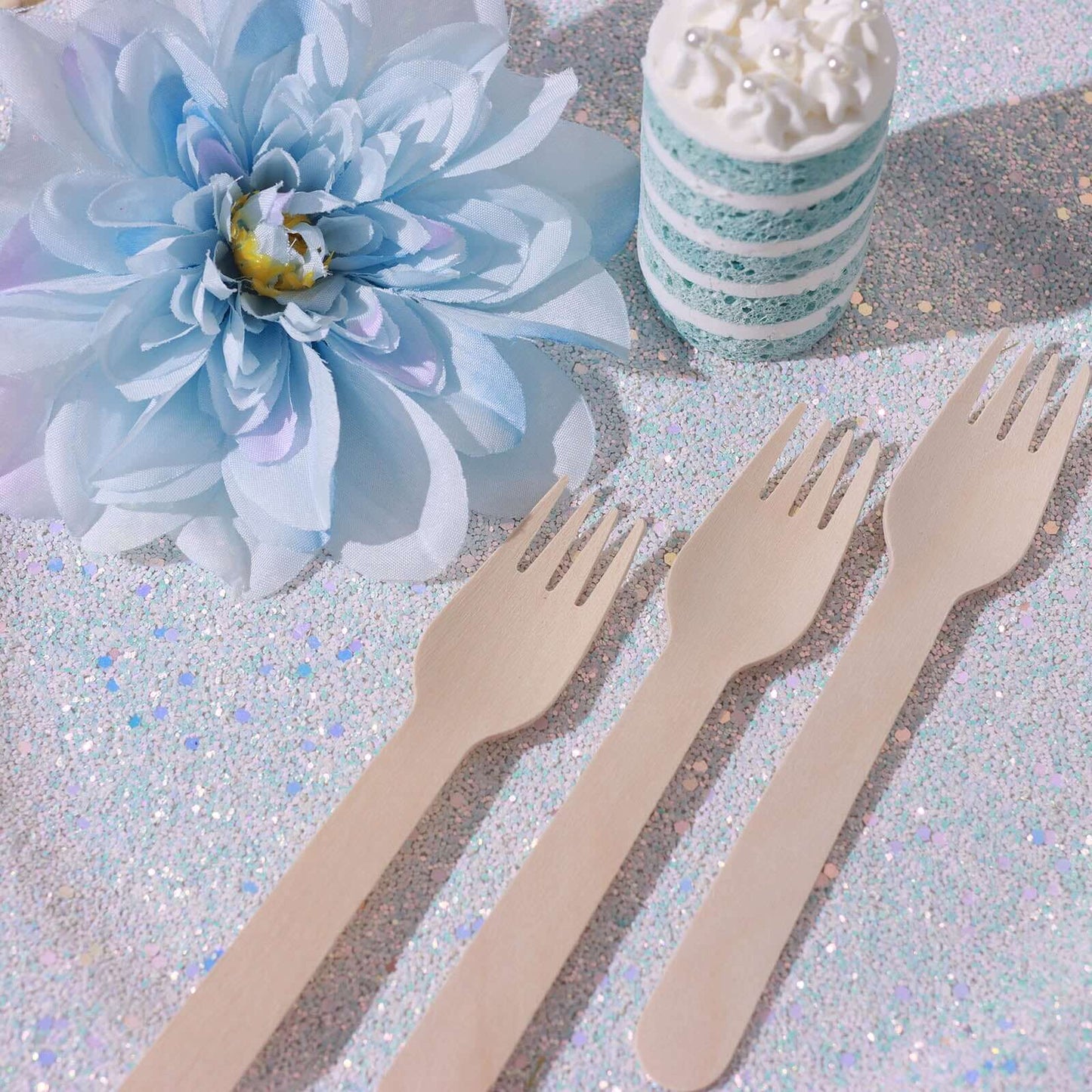 100 - Pack Birchwood Forks Natural - Eco Friendly Biodegradable Wooden Utensils for Rustic Themes & Outdoor Parties 6" - Linen Luxes