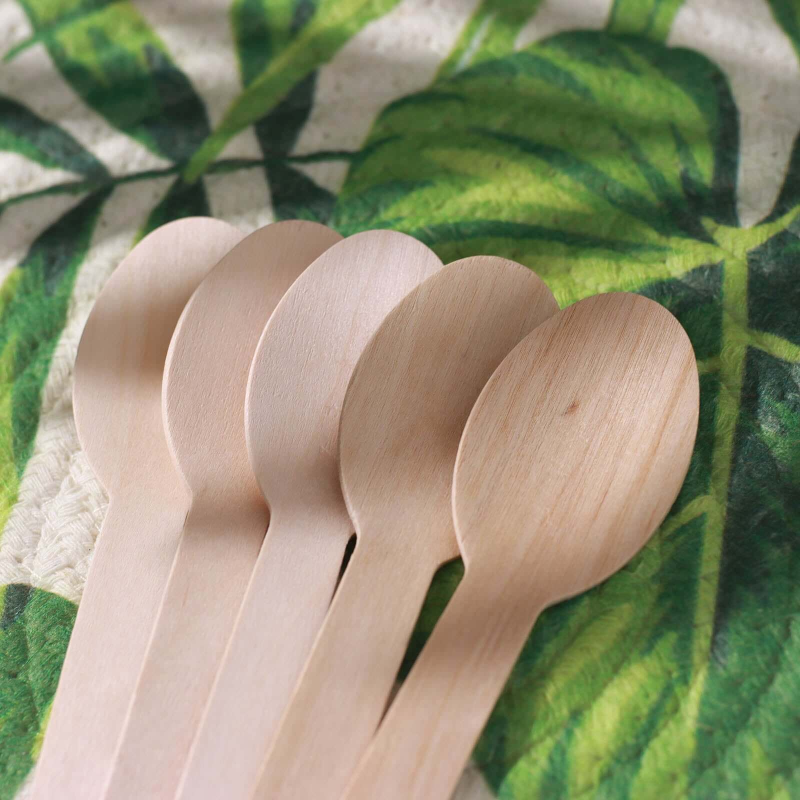 100 - Pack Birchwood Spoons Natural - Eco Friendly Biodegradable Wooden Utensils for Rustic Themes & Outdoor Parties 6" - Linen Luxes