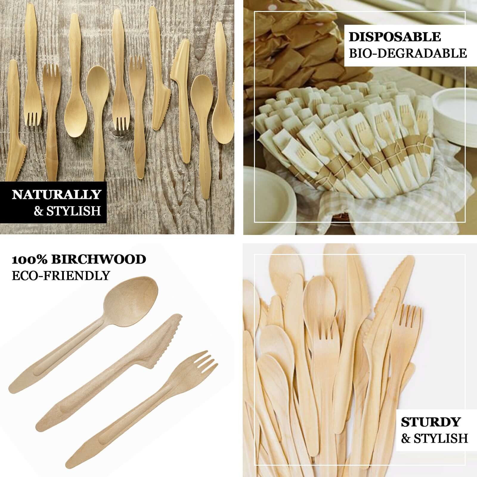 100 - Pack Birchwood Spoons Natural - Eco Friendly Biodegradable Wooden Utensils for Rustic Themes & Outdoor Parties 6" - Linen Luxes