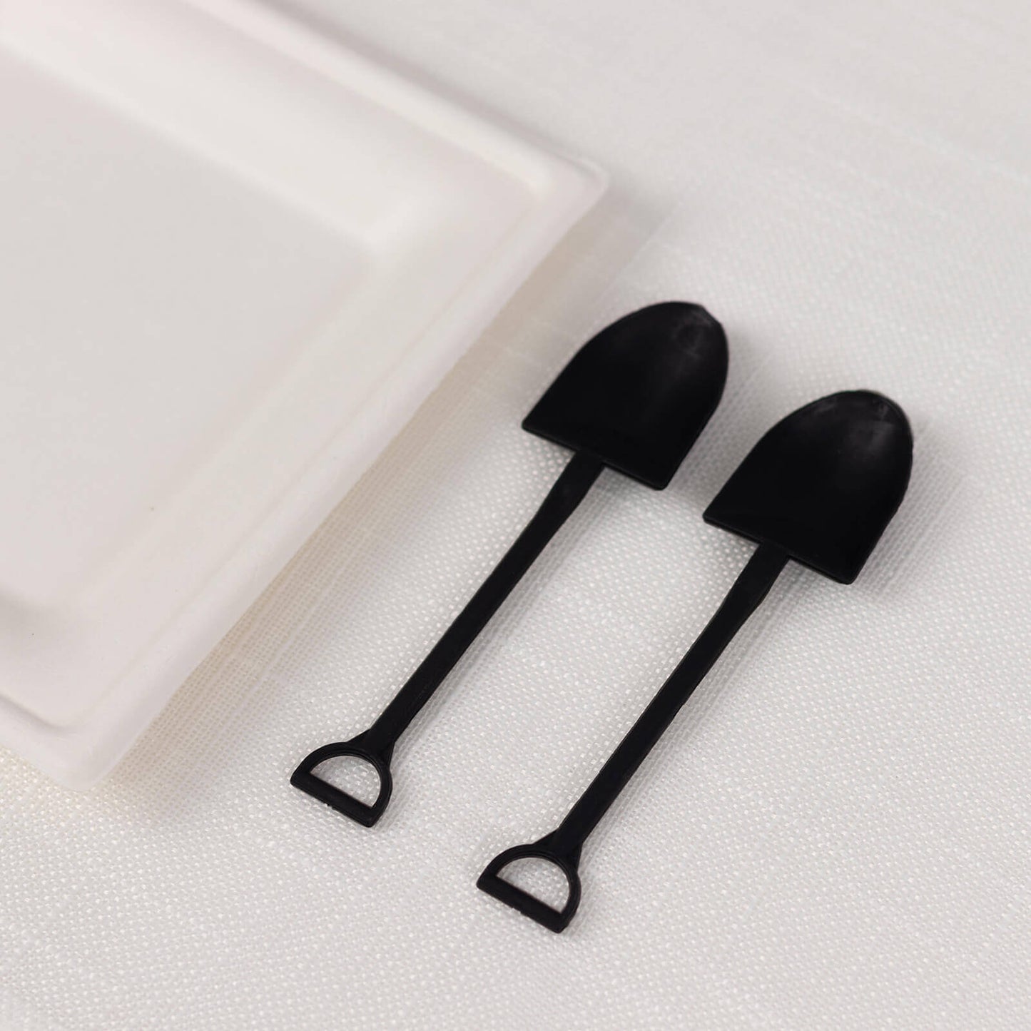 100-Pack Plastic Dessert Spoons with Mini Shovel Design Black - Disposable Ice Cream Spoons 4.5"
