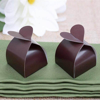 100 Pack Chocolate Heart Shaped Twist Top Wedding Favor Gift Boxes - Linen Luxes