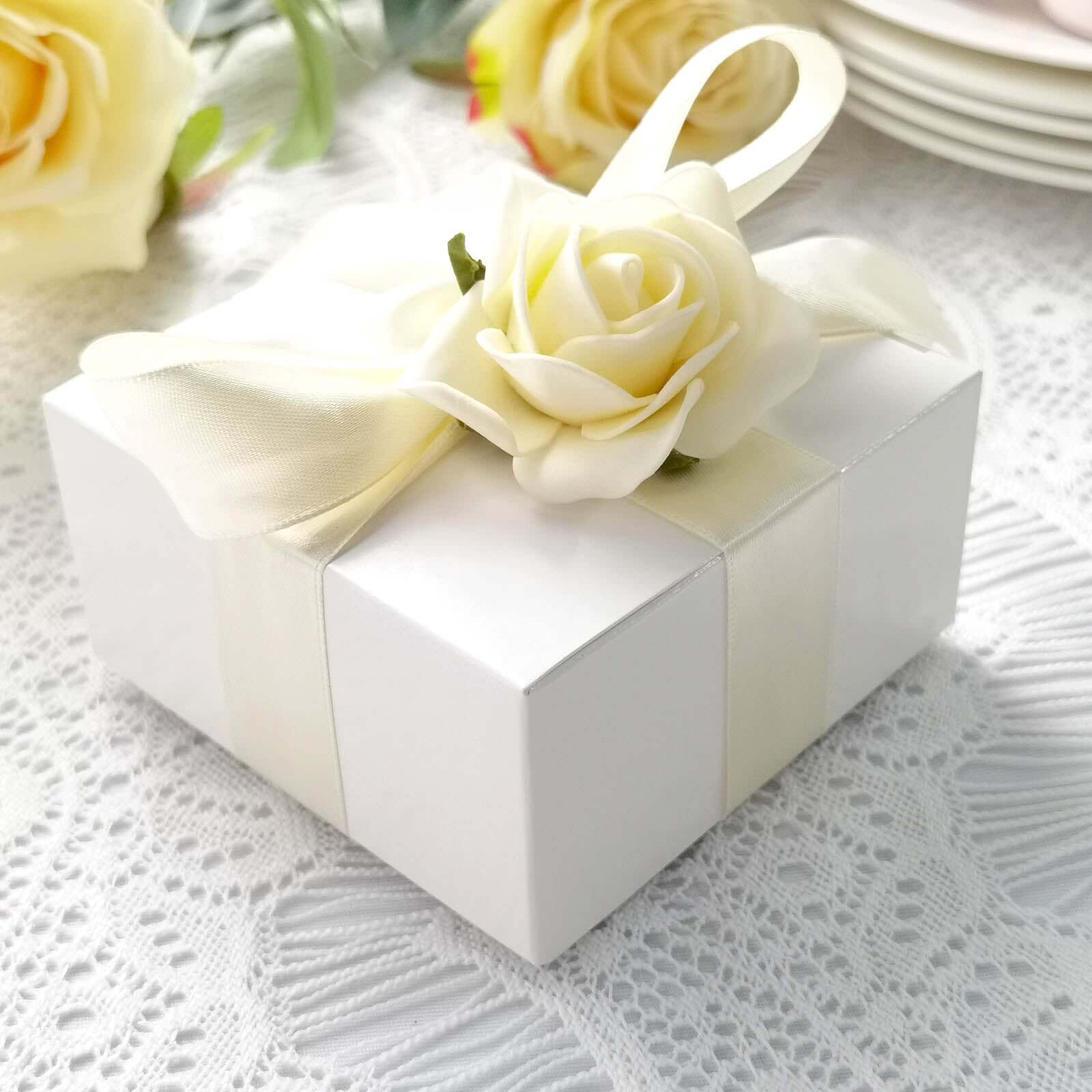 100 Pack White Cake Party Favor Boxes, 4"x4"x2" Cupcake Gift Boxes - Linen Luxes