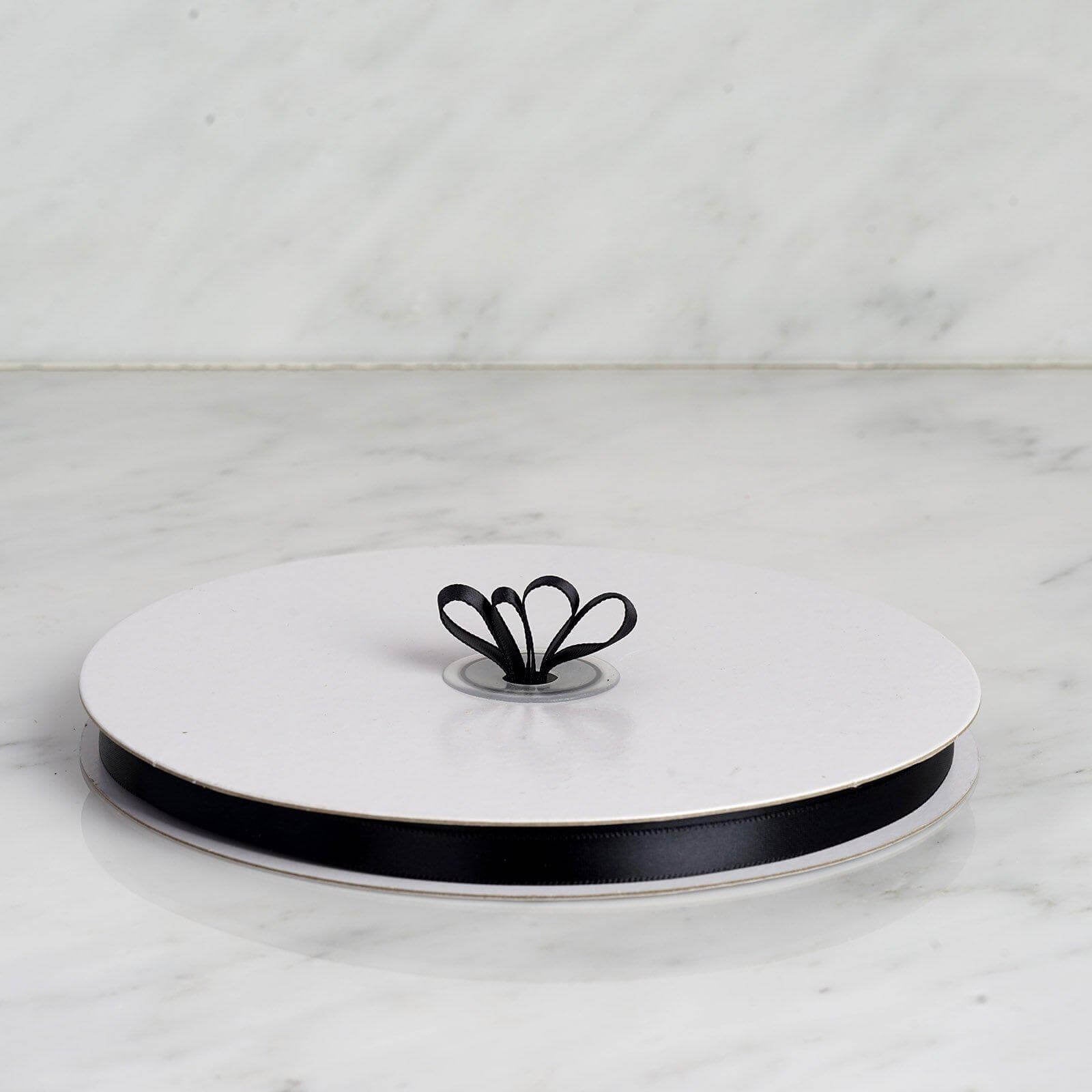 100 Yards 3/8" Black Single Face Decorative Satin Ribbon - Linen Luxes