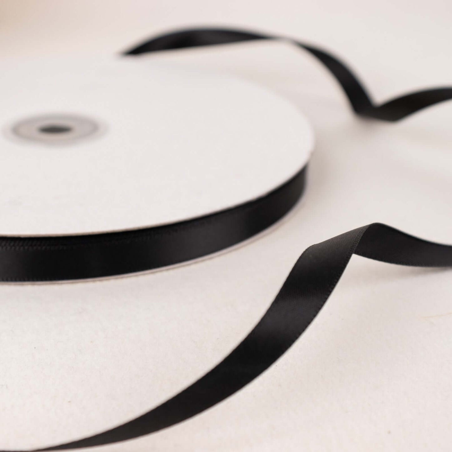 100 Yards 3/8" Black Single Face Decorative Satin Ribbon - Linen Luxes