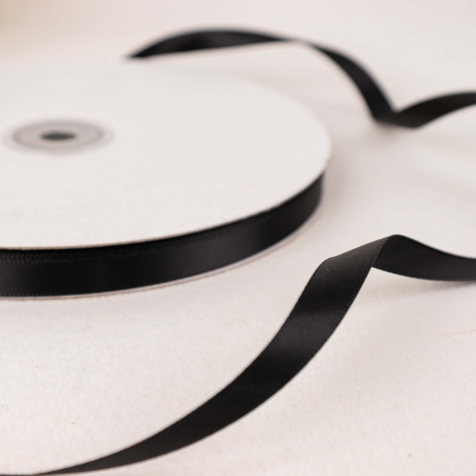 100 Yards 3/8" Black Single Face Decorative Satin Ribbon - Linen Luxes