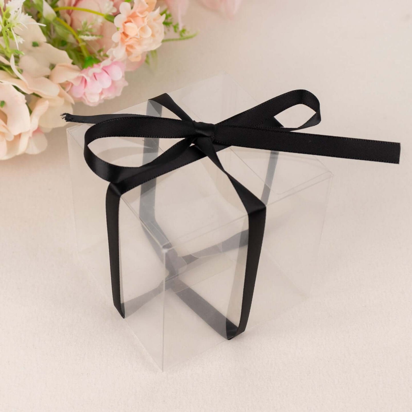 100 Yards 3/8" Black Single Face Decorative Satin Ribbon - Linen Luxes