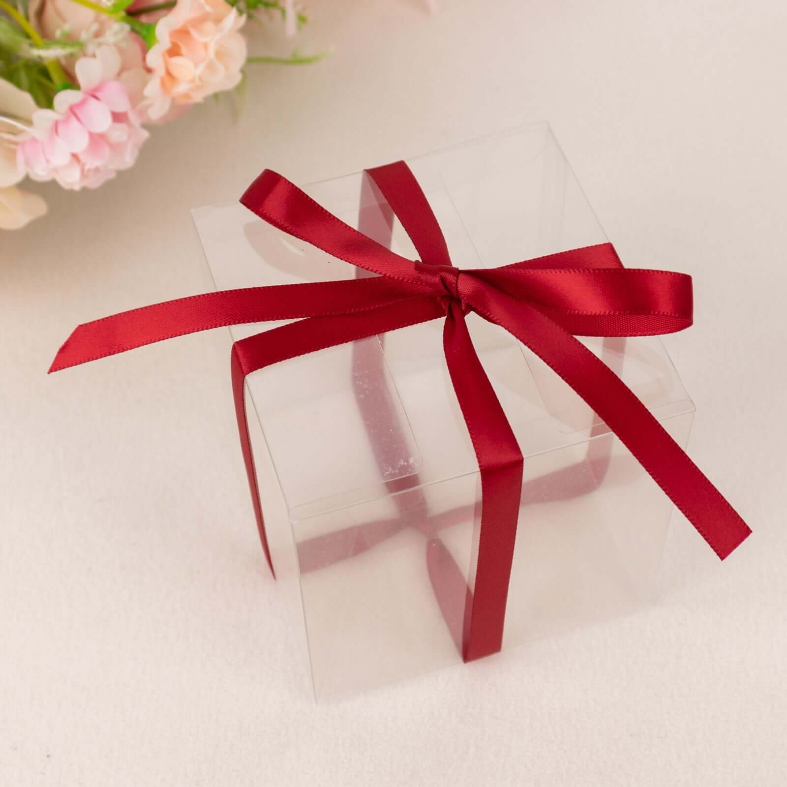 100 Yards 3/8" Burgundy Single Face Decorative Satin Ribbon - Linen Luxes