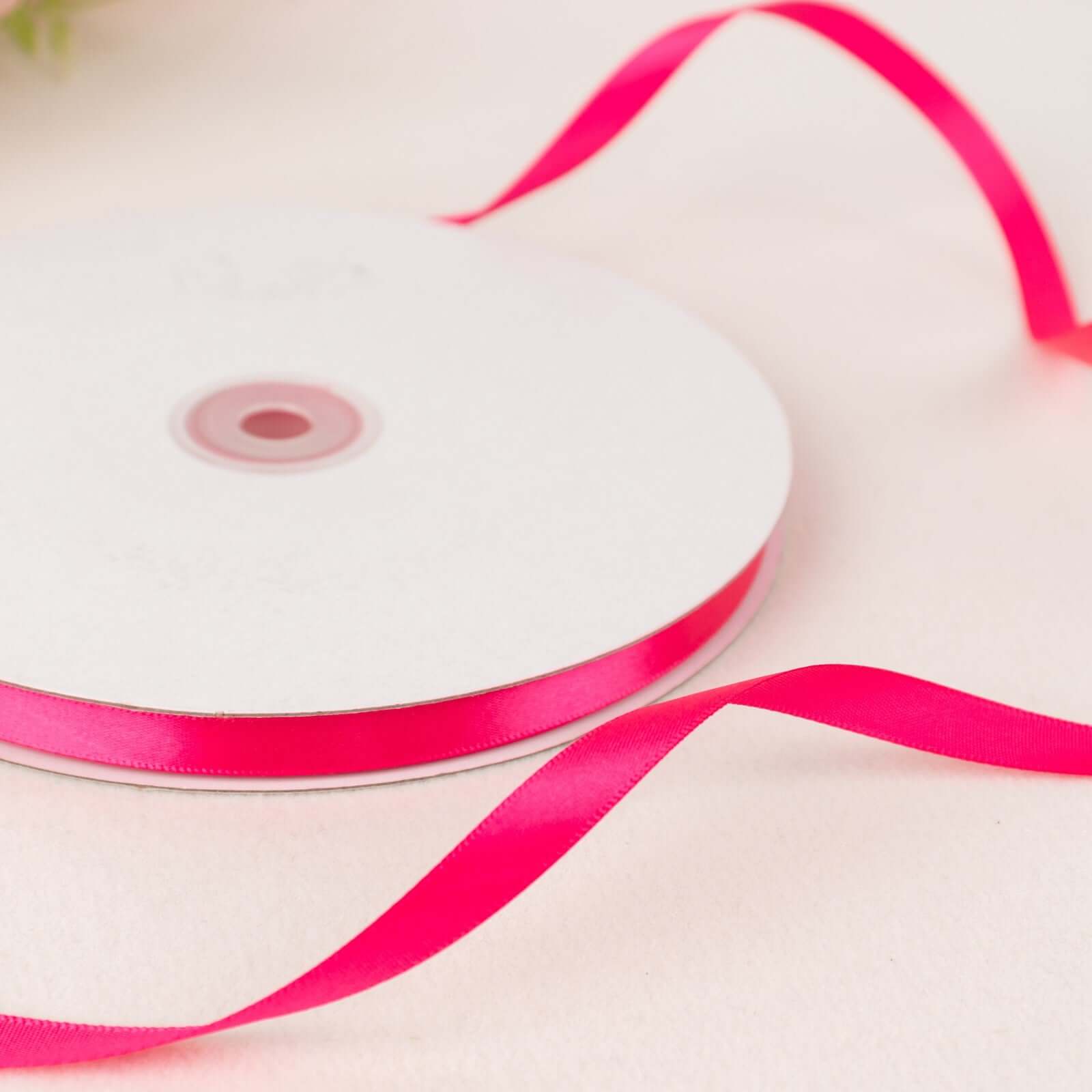 100 Yards 3/8" Fuchsia Single Face Decorative Satin Ribbon - Linen Luxes