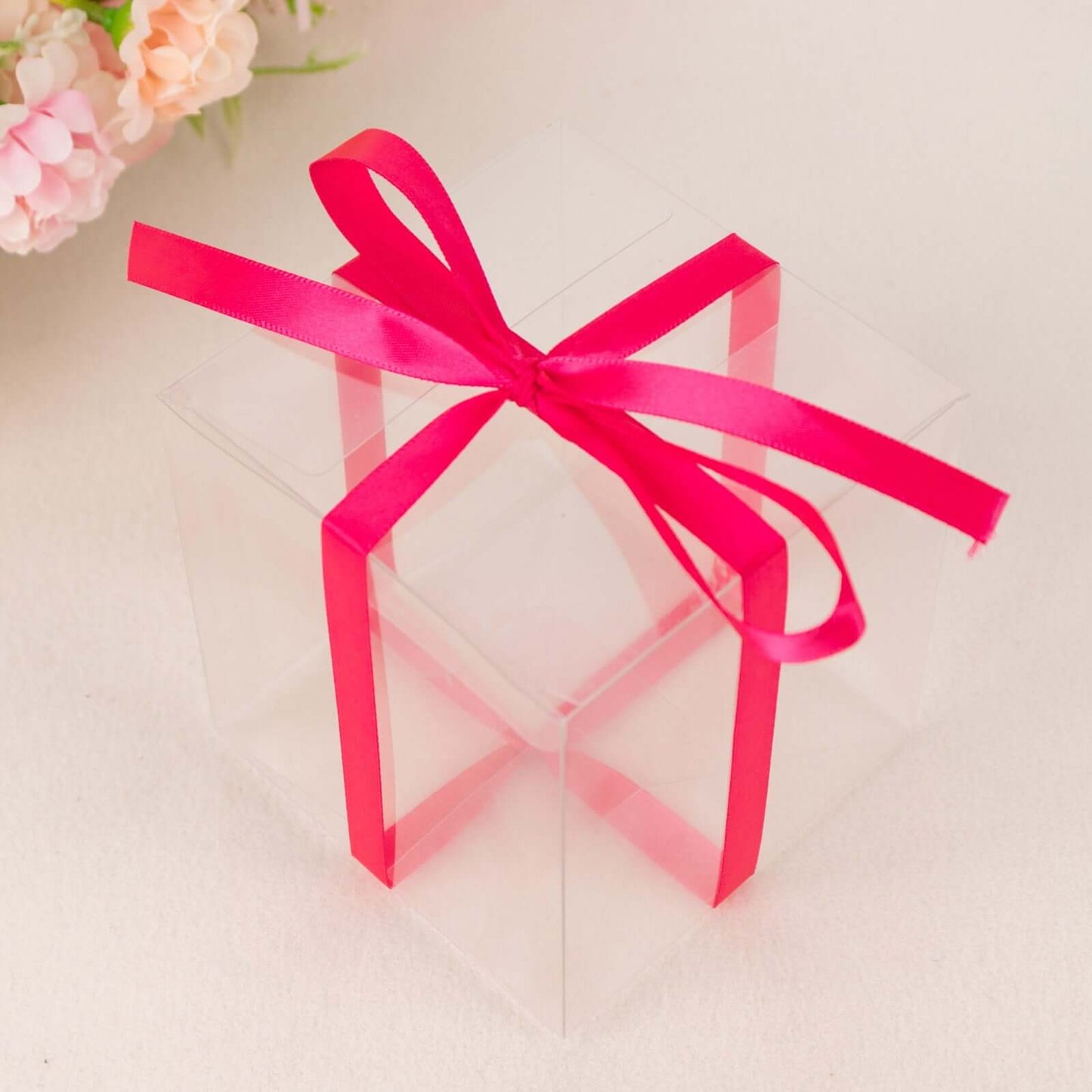 100 Yards 3/8" Fuchsia Single Face Decorative Satin Ribbon - Linen Luxes